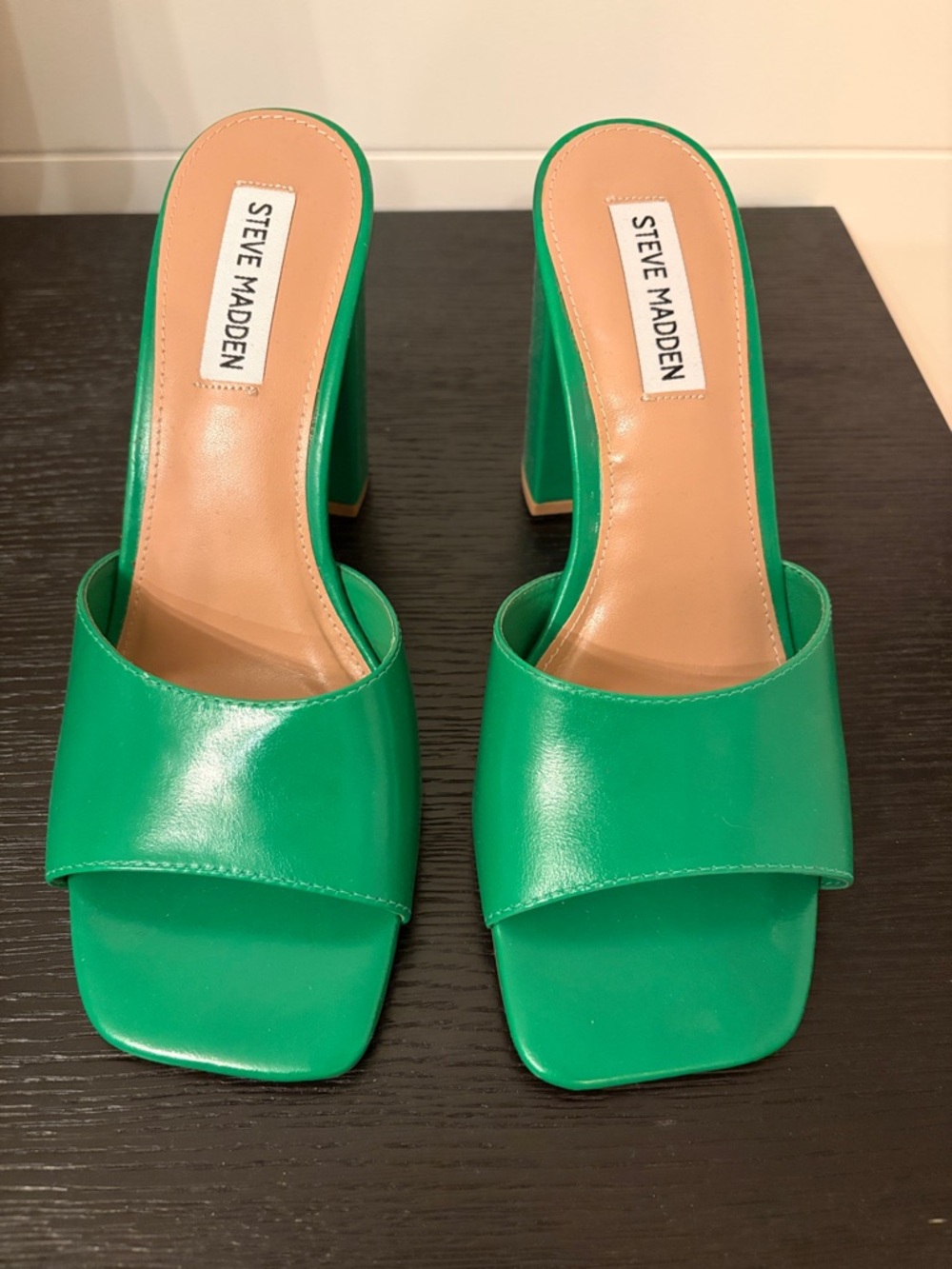 Steve Madden Green Square-Toe Block Heel Mules